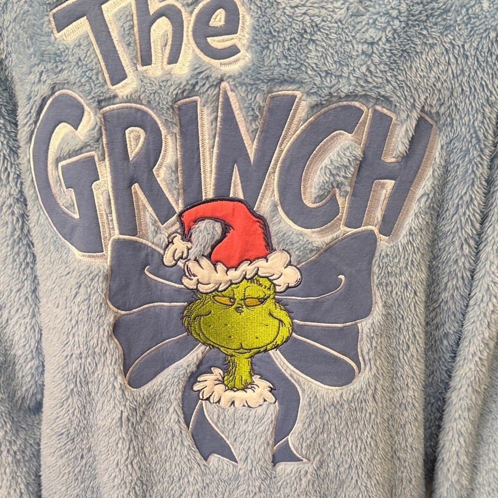 ✅✅✅BOGOHO ✅✅✅Baby Blue Dr. Seuss GrinchFuzzy Hoodie with Character Patch-Medium - Picture 7 of 12